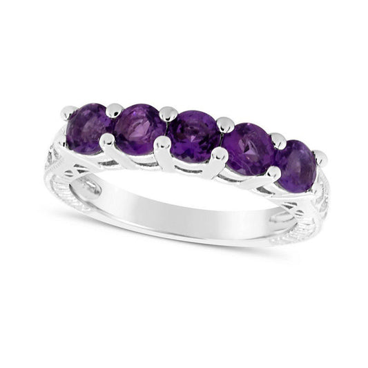 4.0mm Amethyst Five Stone Antique Vintage-Style Ring in Sterling Silver