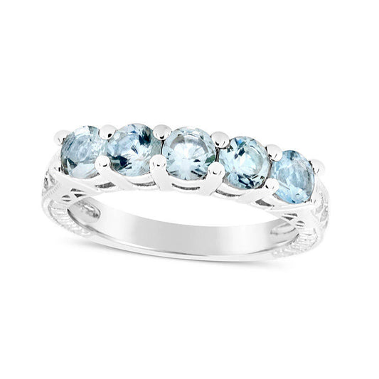 4.0mm Aquamarine Five Stone Antique Vintage-Style Ring in Sterling Silver