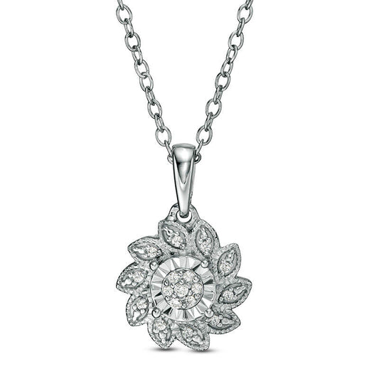 0.05 CT. T.W. Natural Diamond Flower Antique Vintage-Style Pendant in Sterling Silver
