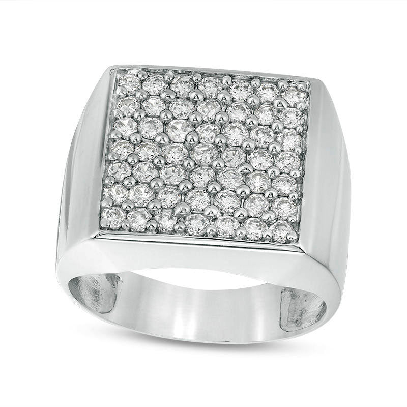 Men's 1.5 CT. T.W. Composite Natural Diamond Square Ring in Solid 14K White Gold