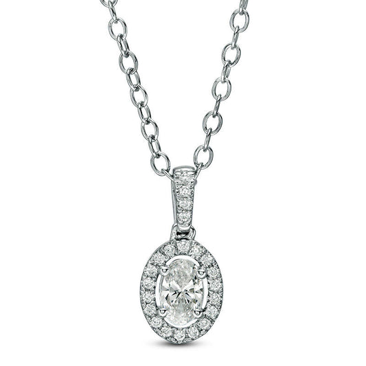 0.25 CT. T.W. Certified Oval Natural Diamond Frame Pendant in 14K White Gold (I/I1)