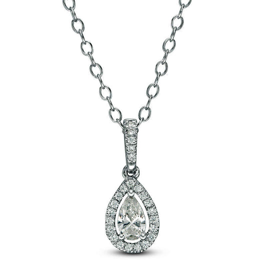 0.25 CT. T.W. Certified Pear-Shaped Natural Diamond Frame Pendant in 14K White Gold (I/I1)