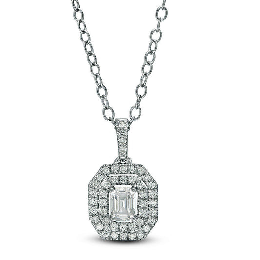 0.25 CT. T.W. Certified Emerald-Cut Natural Diamond Double Frame Pendant in 14K White Gold (I/SI2)