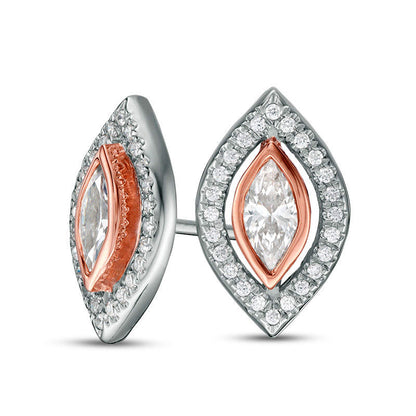 0.5 CT. T.W. Certified Marquise Diamond Frame Stud Earrings in 14K Two-Tone Gold (I/I1)