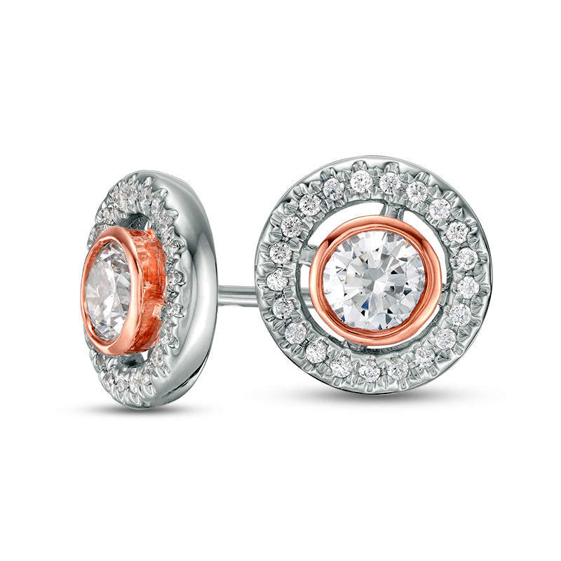 0.5 CT. T.W. Certified Diamond Frame Stud Earrings in 14K Two-Tone Gold (I/I1)