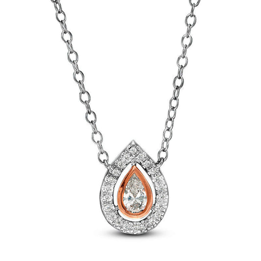 0.25 CT. T.W. Certified Pear-Shaped Natural Diamond Frame Necklace in 14K Two-Tone Gold (I/I1)