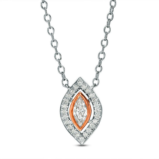 0.25 CT. T.W. Certified Marquise Natural Diamond Frame Necklace in 14K Two-Tone Gold (I/I1)