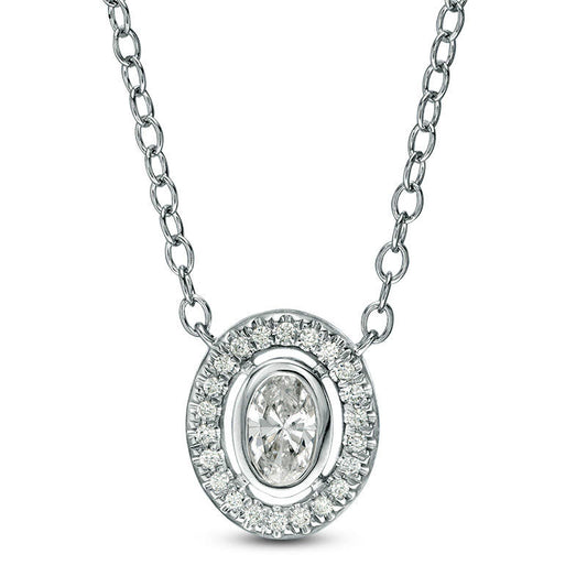 0.25 CT. T.W. Certified Oval Natural Diamond Frame Necklace in 14K White Gold (I/I1)