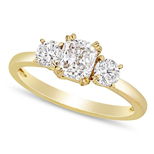 1.5 CT. T.W. Cushion-Cut Natural Diamond Three Stone Engagement Ring in Solid 14K Gold