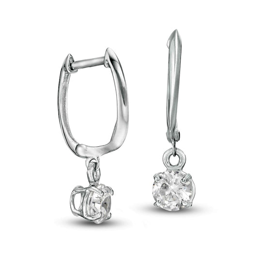 1 CT. T.W. Certified Diamond Solitaire Drop Hoop Earrings in 14K White Gold (I/VS2)