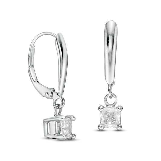 0.75 CT. T.W. Certified Princess-Cut Diamond Solitaire Leverback Earrings in 14K White Gold (I/VS2)