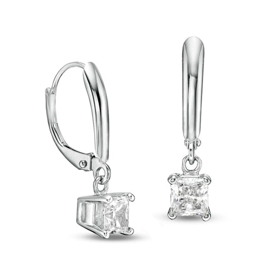 1 CT. T.W. Certified Princess-Cut Diamond Solitaire Leverback Earrings in 14K White Gold (I/VS2)