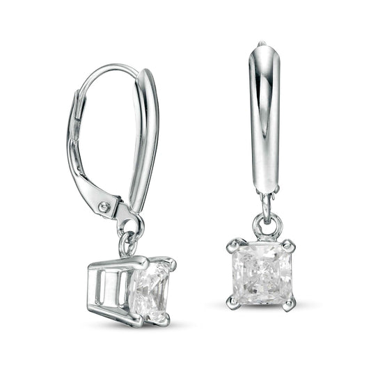 1.38 CT. T.W. Certified Princess-Cut Diamond Solitaire Leverback Earrings in 14K White Gold (I/VS2)