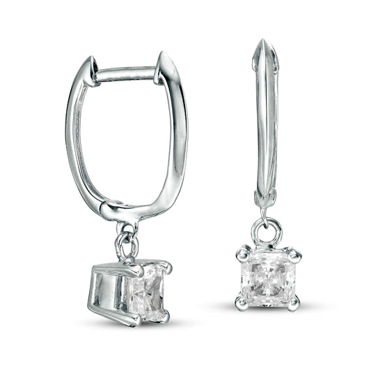 0.75 CT. T.W. Certified Princess-Cut Diamond Solitaire Drop Hoop Earrings in 14K White Gold (I/VS2)