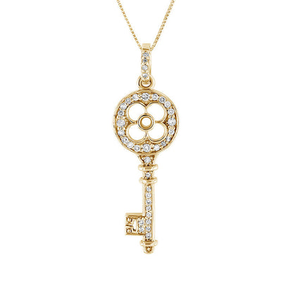 0.25 CT. T.W. Natural Diamond Clover-Top Key Pendant in 14K Gold