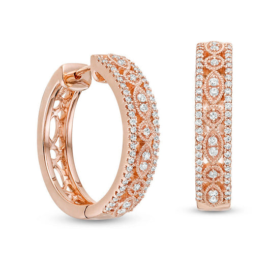 0.5 CT. T.W. Diamond Art Deco Hoop Earrings in 10K Rose Gold