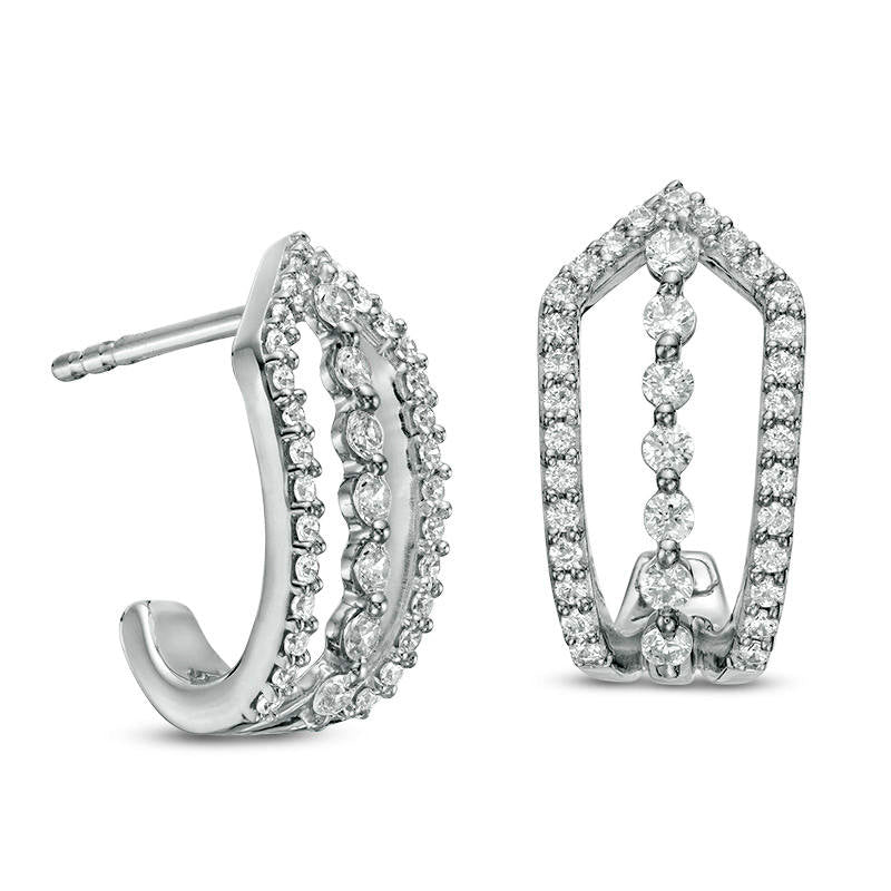 0.5 CT. T.W. Diamond Linear Drop and Arrow J-Hoop Earrings in 10K White Gold
