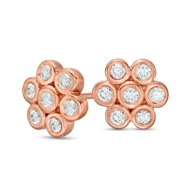 0.2 CT. T.W. Diamond Bezel-Set Flower Stud Earrings in 10K Rose Gold