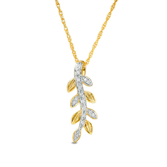 0.05 CT. T.W. Natural Diamond Curved Leaf Vine Pendant in 10K Yellow Gold