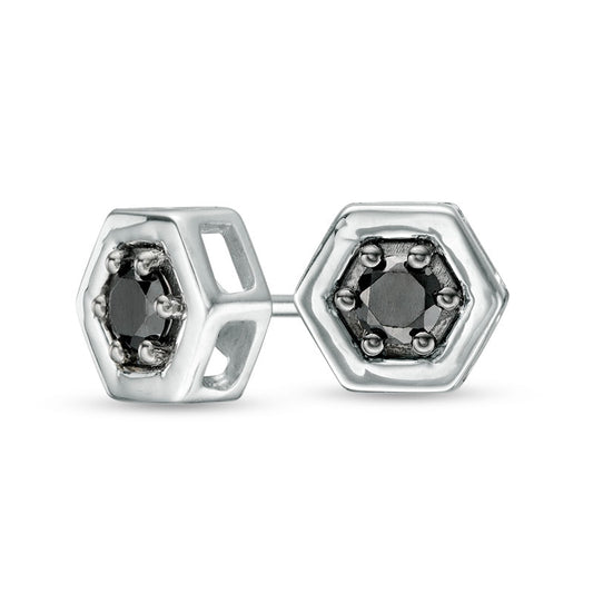 0.25 CT. T.W. Enhanced Black Diamond Solitaire Hexagon Stud Earrings in 10K White Gold