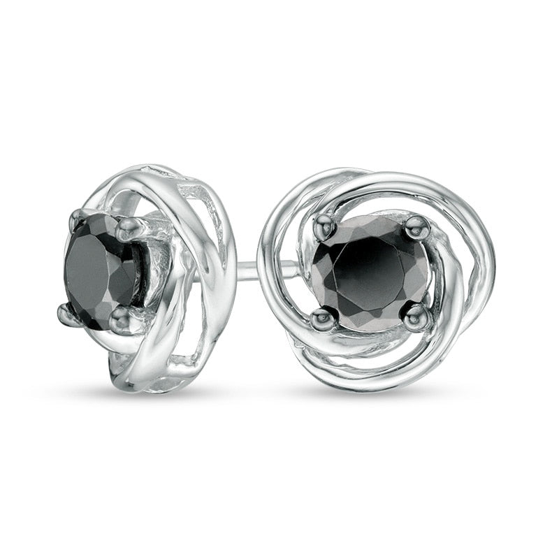 0.63 CT. T.W. Enhanced Black Diamond Solitaire Love Knot Stud Earrings in 10K White Gold