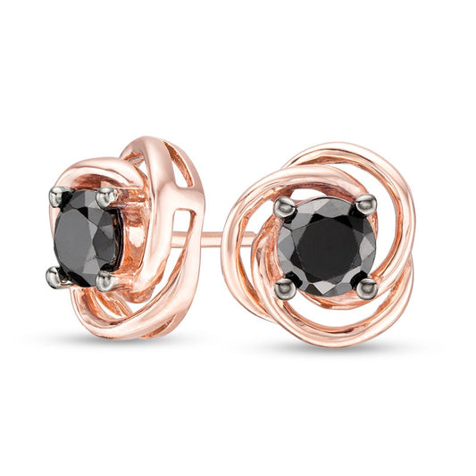 0.63 CT. T.W. Enhanced Black Diamond Solitaire Love Knot Stud Earrings in 10K Rose Gold