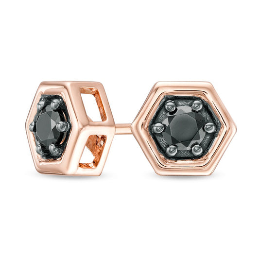 0.25 CT. T.W. Enhanced Black Diamond Solitaire Hexagon Stud Earrings in 10K Rose Gold