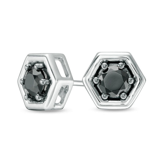 0.5 CT. T.W. Enhanced Black Diamond Solitaire Hexagon Stud Earrings in 10K White Gold