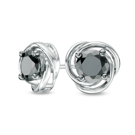 1 CT. T.W. Enhanced Black Diamond Solitaire Love Knot Stud Earrings in 10K White Gold