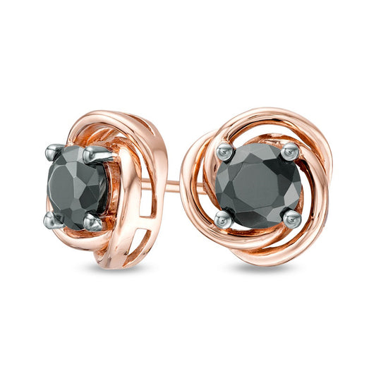 1 CT. T.W. Enhanced Black Diamond Solitaire Love Knot Stud Earrings in 10K Rose Gold