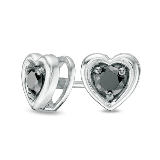 0.25 CT. T.W. Enhanced Black Diamond Solitaire Heart Stud Earrings in 10K White Gold