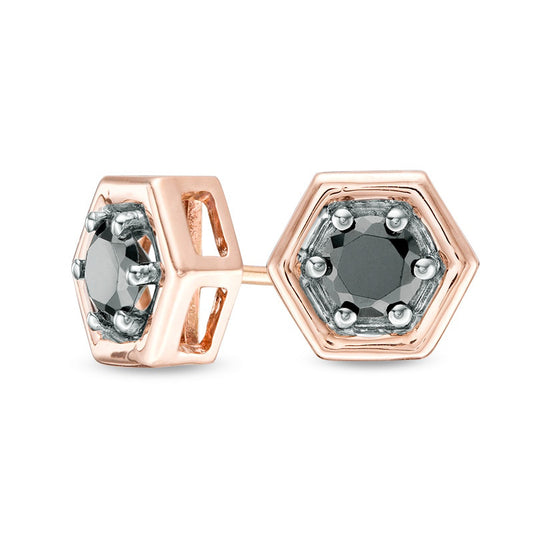 0.5 CT. T.W. Enhanced Black Diamond Solitaire Hexagon Stud Earrings in 10K Rose Gold