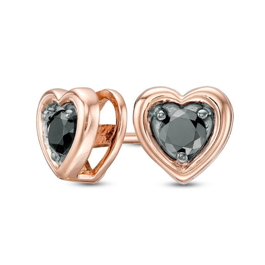 0.25 CT. T.W. Enhanced Black Diamond Solitaire Heart Stud Earrings in 10K Rose Gold