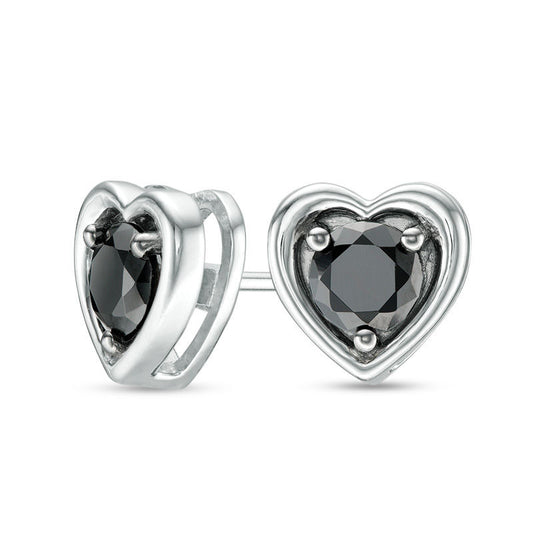 0.63 CT. T.W. Enhanced Black Diamond Solitaire Heart Stud Earrings in 10K White Gold