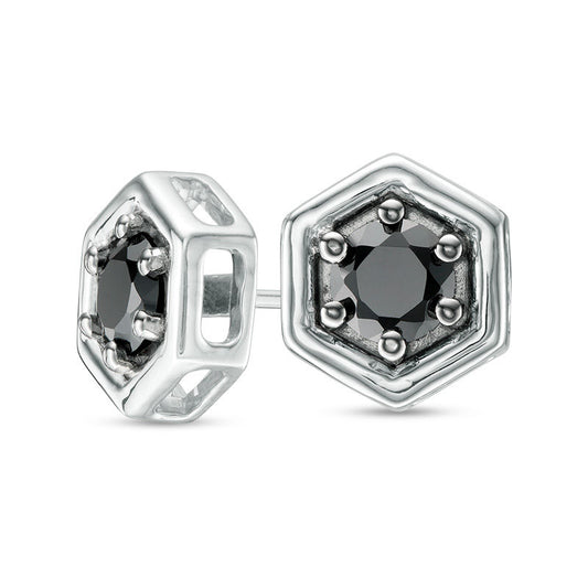 0.63 CT. T.W. Enhanced Black Diamond Solitaire Hexagon Stud Earrings in 10K White Gold