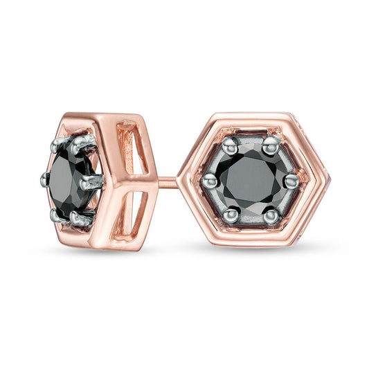 0.63 CT. T.W. Enhanced Black Diamond Solitaire Hexagon Stud Earrings in 10K Rose Gold