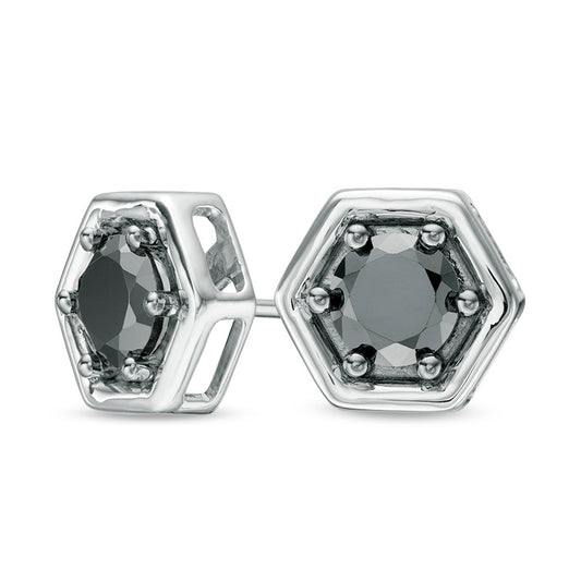 1 CT. T.W. Enhanced Black Diamond Solitaire Hexagon Stud Earrings in 10K White Gold