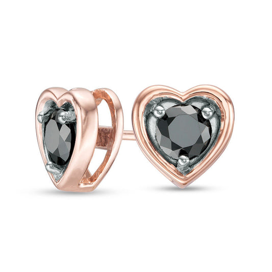 0.63 CT. T.W. Enhanced Black Diamond Solitaire Heart Stud Earrings in 10K Rose Gold