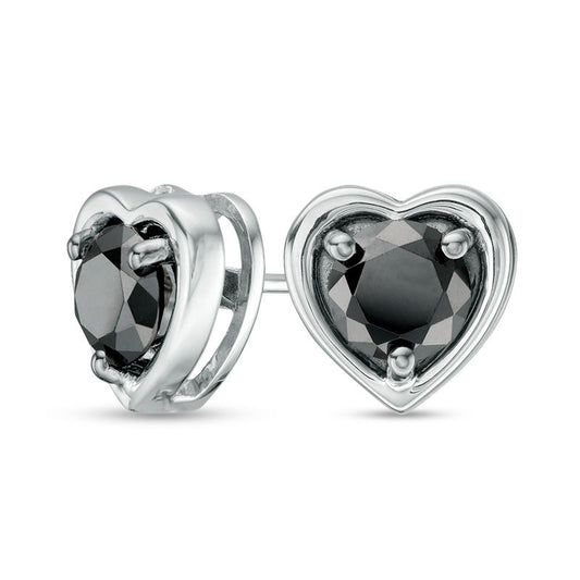1 CT. T.W. Enhanced Black Diamond Solitaire Heart Stud Earrings in 10K White Gold