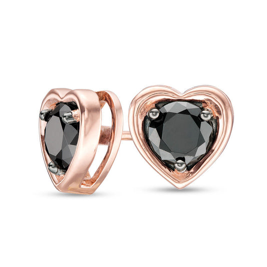 1 CT. T.W. Enhanced Black Diamond Solitaire Heart Stud Earrings in 10K Rose Gold