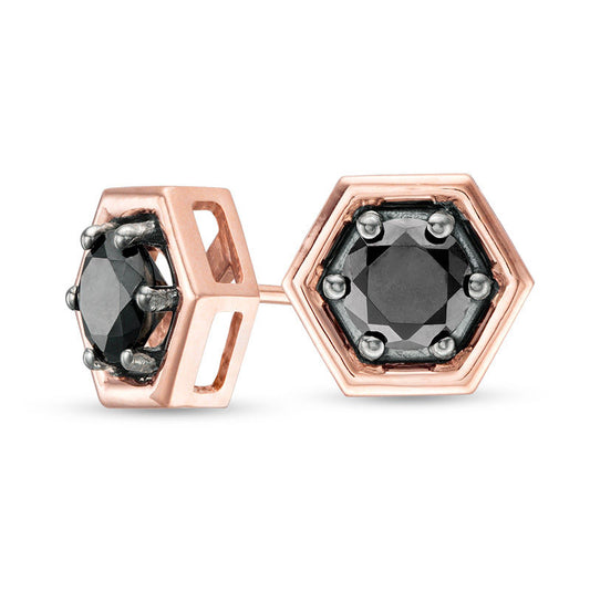 1 CT. T.W. Enhanced Black Diamond Solitaire Hexagon Stud Earrings in 10K Rose Gold