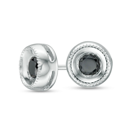 0.25 CT. T.W. Enhanced Black Diamond Bezel-Set Solitaire Vintage-Style Stud Earrings in 10K White Gold