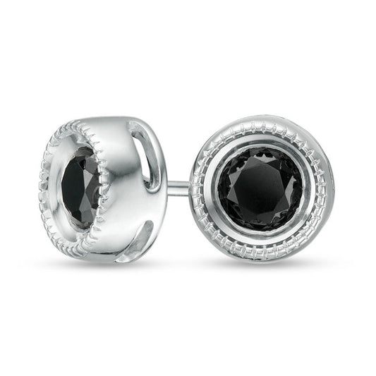 0.5 CT. T.W. Enhanced Black Diamond Bezel-Set Solitaire Vintage-Style Stud Earrings in 10K White Gold