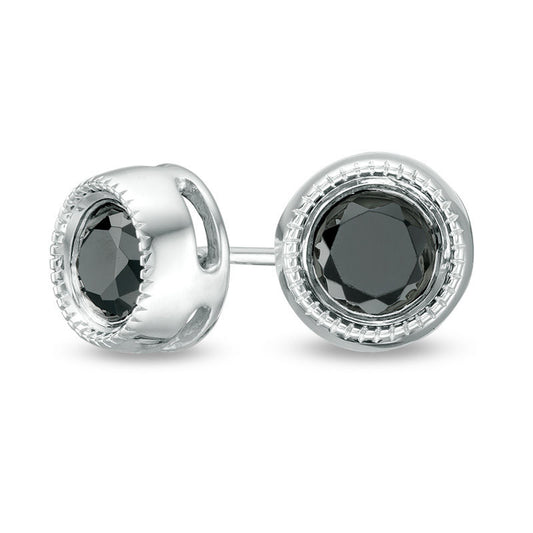 0.63 CT. T.W. Enhanced Black Diamond Bezel-Set Solitaire Vintage-Style Stud Earrings in 10K White Gold