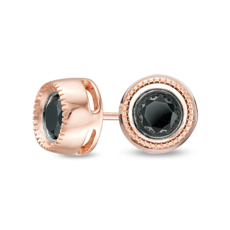 0.63 CT. T.W. Enhanced Black Diamond Bezel-Set Solitaire Vintage-Style Stud Earrings in 10K Rose Gold