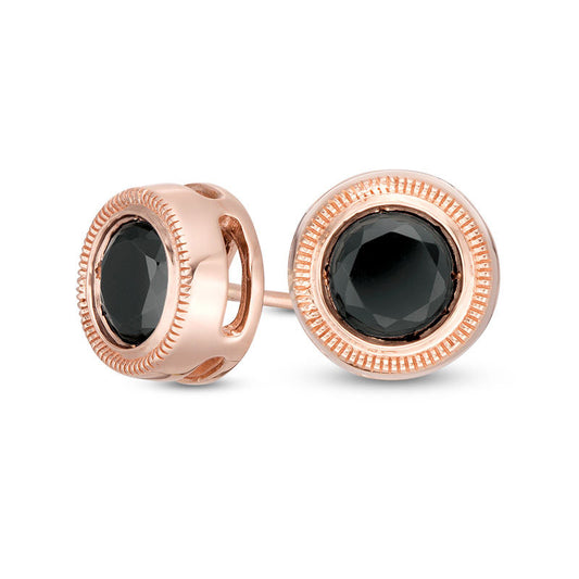 1 CT. T.W. Enhanced Black Diamond Bezel-Set Solitaire Vintage-Style Stud Earrings in 10K Rose Gold