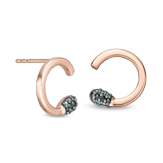 Enhanced Black Diamond Accent Matchstick Open Stud Earrings in 10K Rose Gold