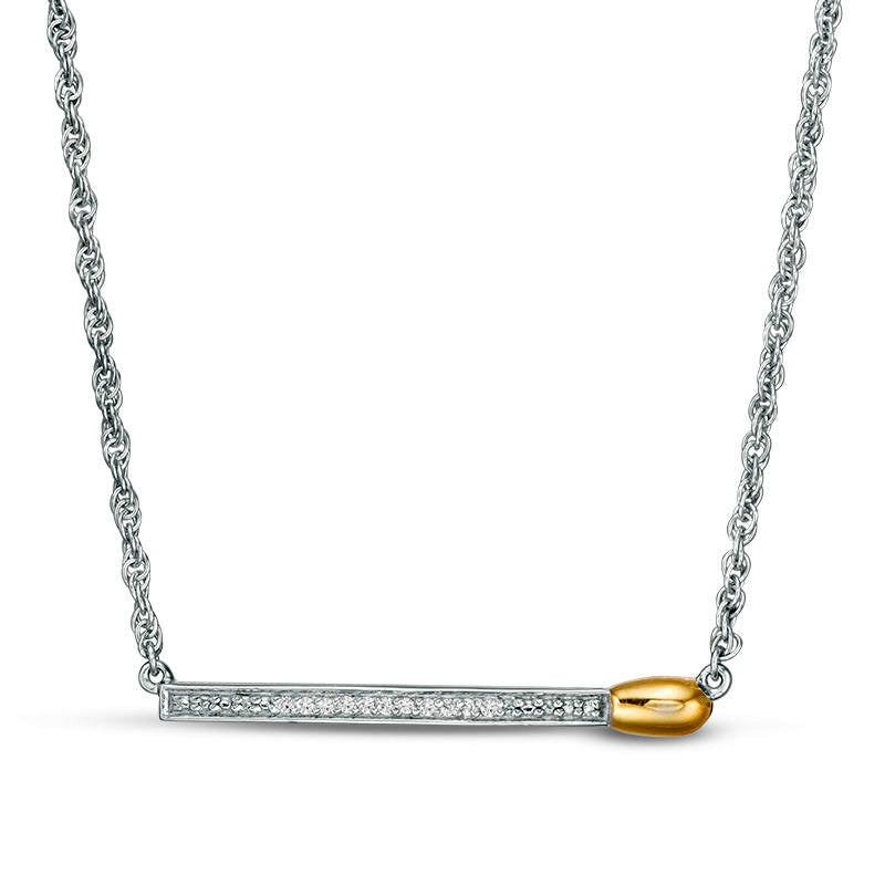 Natural Diamond Accent Matchstick Necklace in Sterling Silver and 10K Yellow Gold