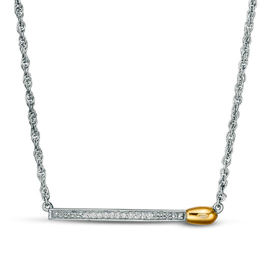Natural Diamond Accent Matchstick Necklace in Sterling Silver and 10K Yellow Gold