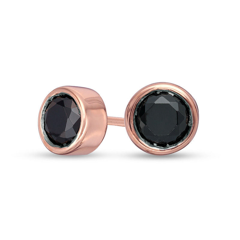 0.5 CT. T.W. Enhanced Black Diamond Bezel-Set Solitaire Stud Earrings in 10K Rose Gold